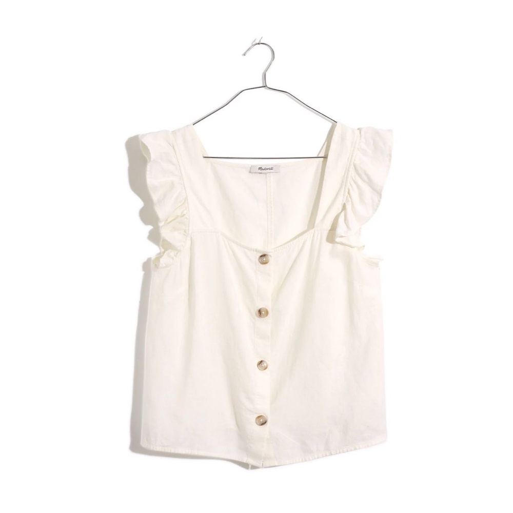 Madewell Linen-Blend Ruffle-Strap Button-Up Tank Top Blouse Summer Cream size S